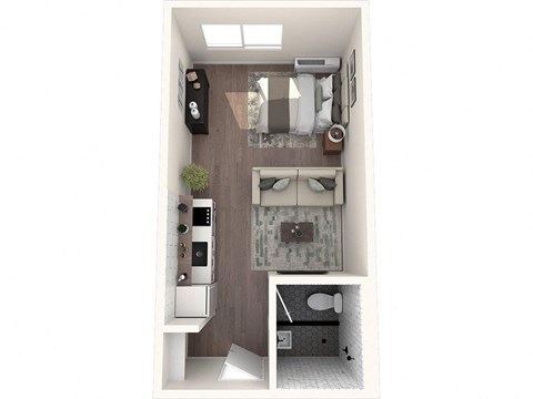 Floor plan for studio, 1 bath, 272 sqft
